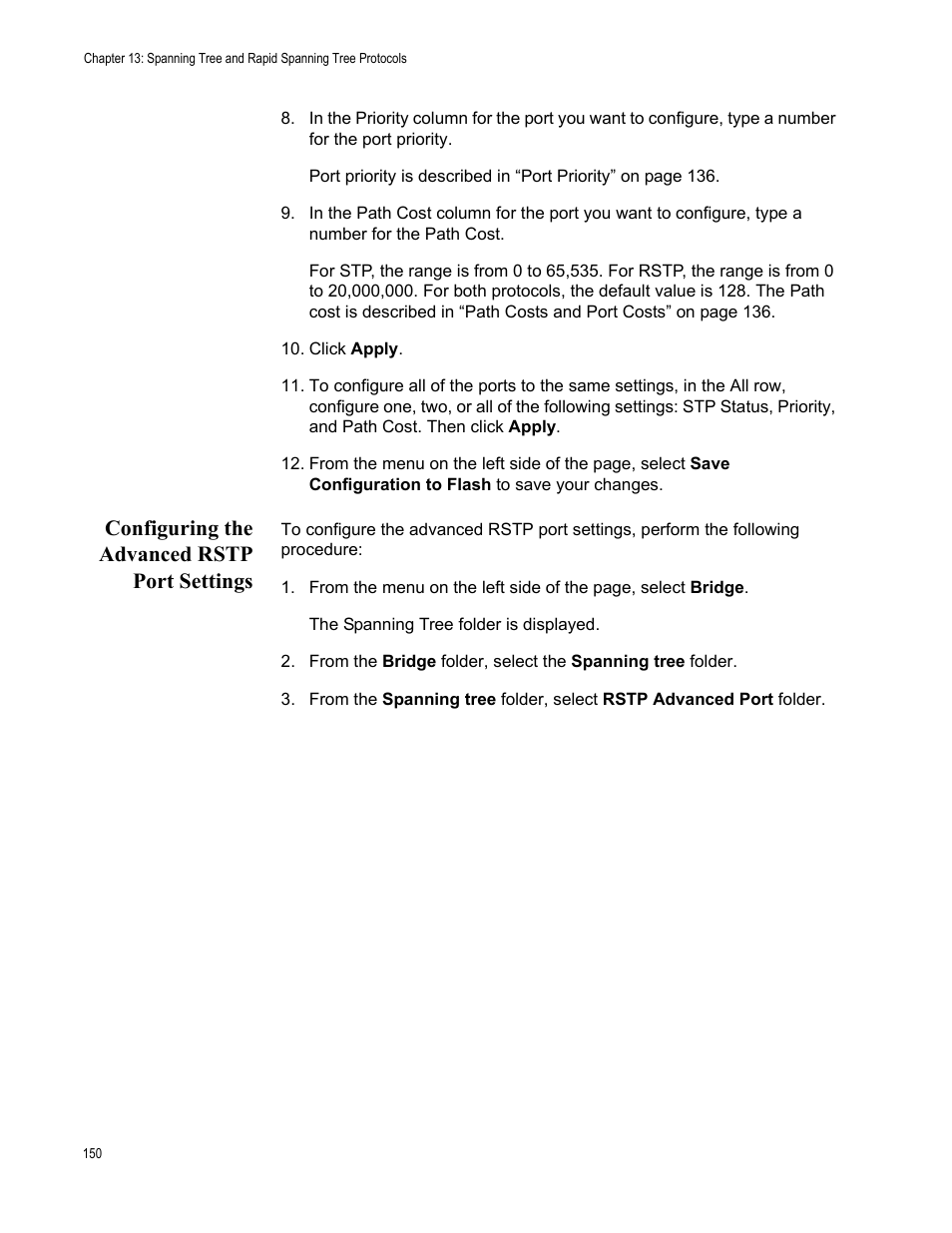 Configuring the advanced rstp port settings | Allied Telesis AT-S101 User Manual | Page 150 / 238
