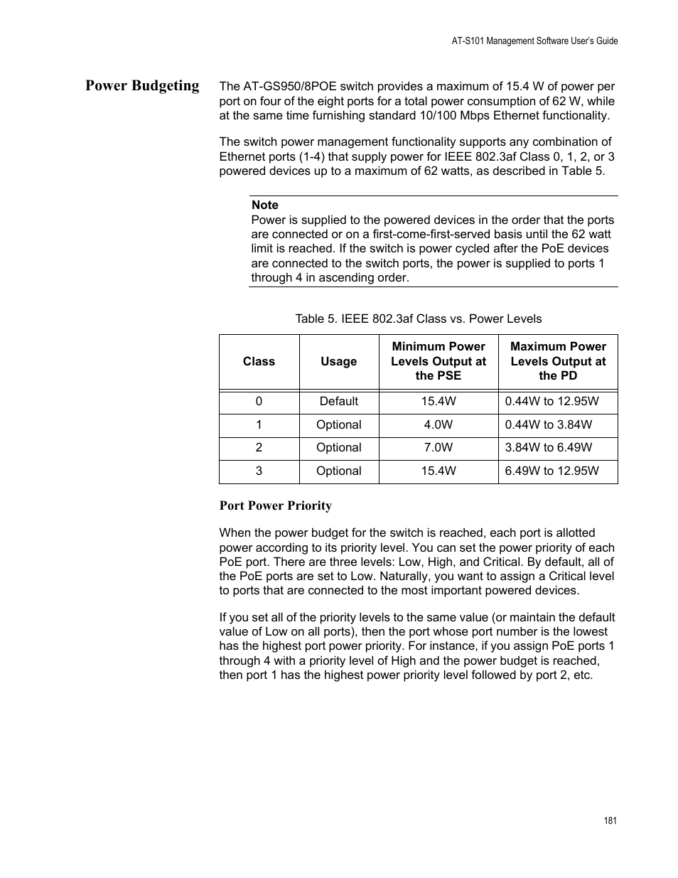 Power budgeting | Allied Telesis AT-S101 User Manual | Page 181 / 238