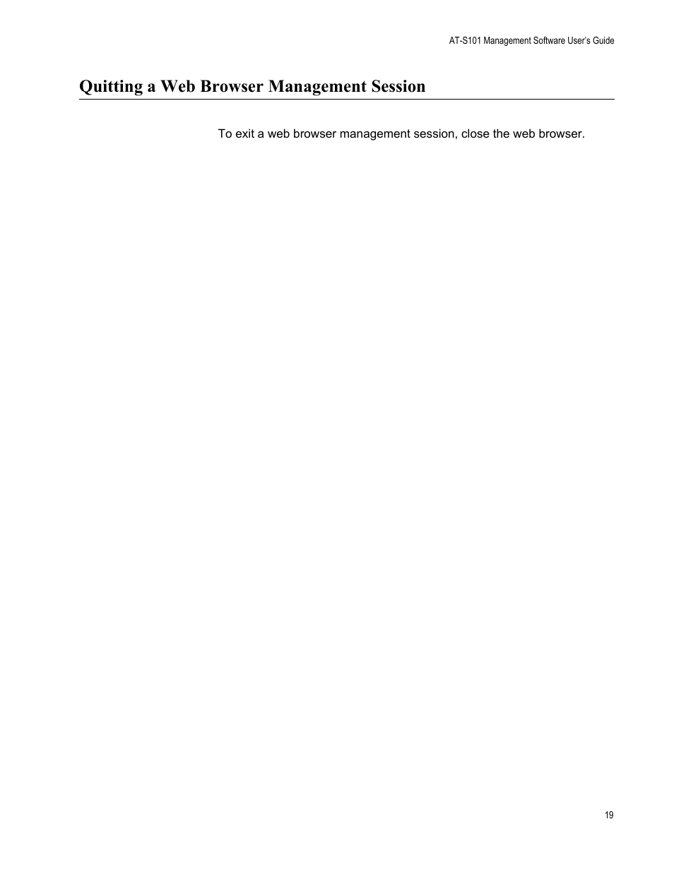 Quitting a web browser management session | Allied Telesis AT-S101 User Manual | Page 19 / 238