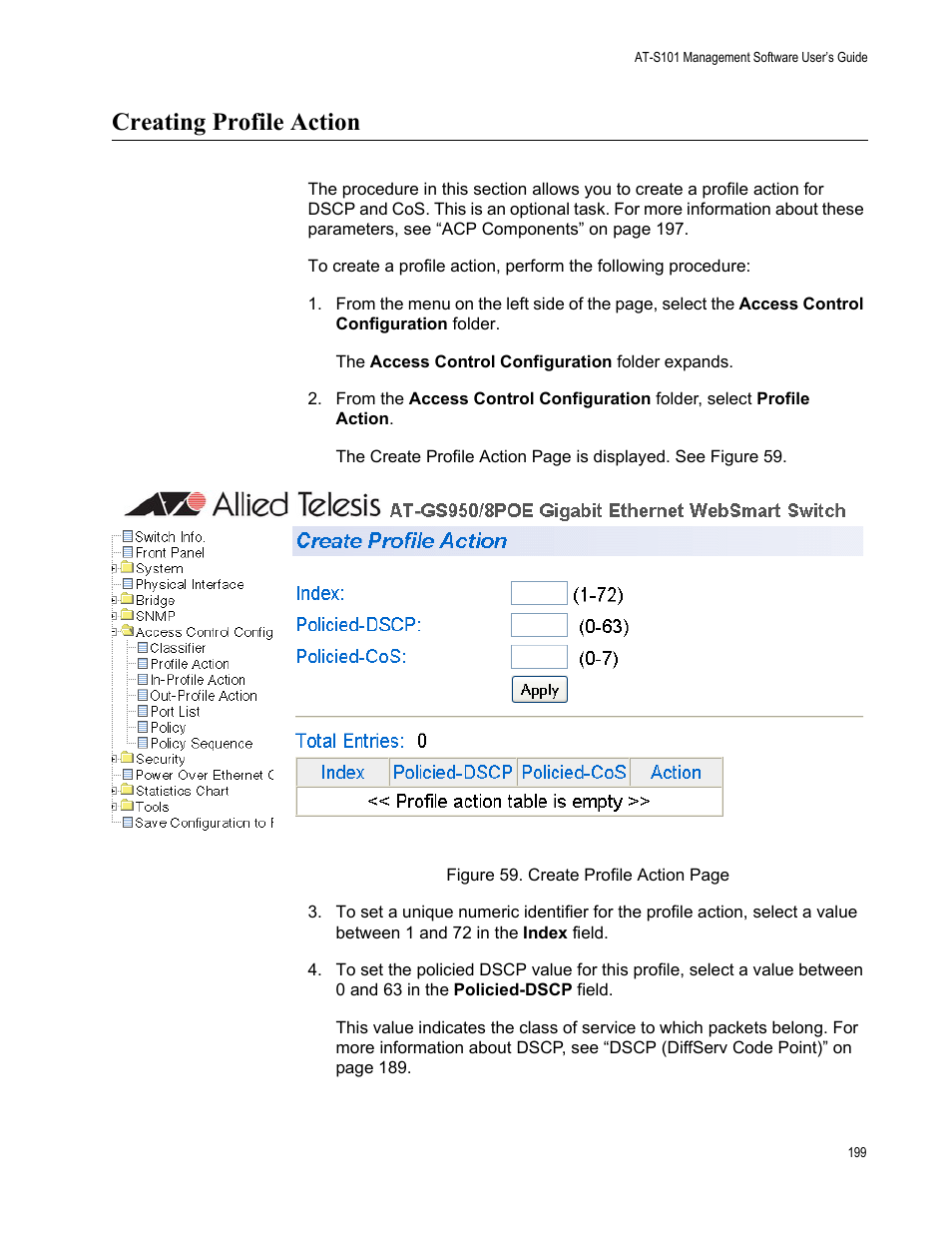 Creating profile action | Allied Telesis AT-S101 User Manual | Page 199 / 238