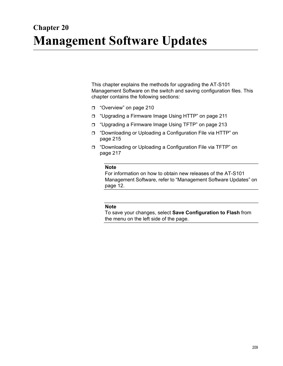 Chapter 20, Management software updates, Chapter 20: management software updates | Allied Telesis AT-S101 User Manual | Page 209 / 238