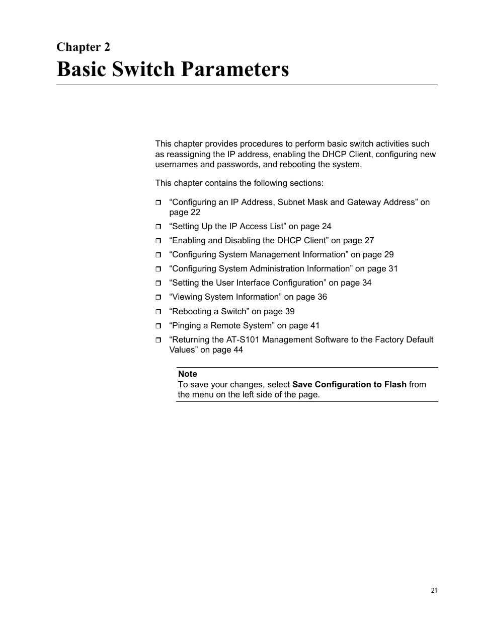 Chapter 2, Basic switch parameters, R 2: basic switch parameters | Allied Telesis AT-S101 User Manual | Page 21 / 238