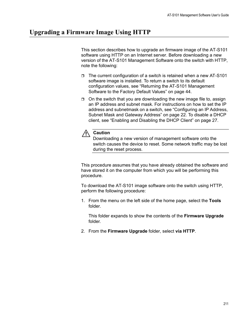 Upgrading a firmware image using http | Allied Telesis AT-S101 User Manual | Page 211 / 238
