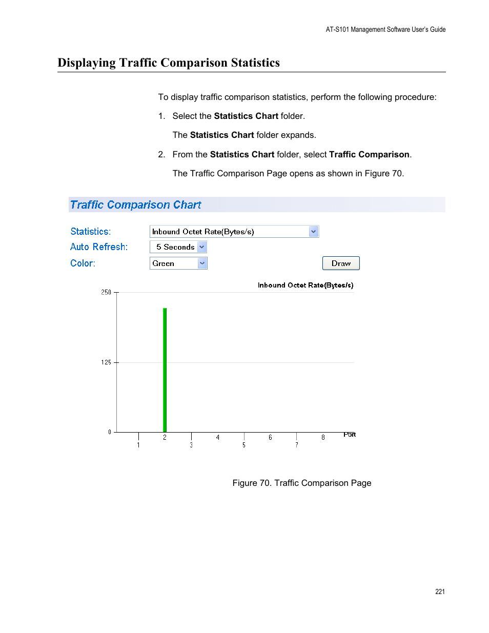 Displaying traffic comparison statistics | Allied Telesis AT-S101 User Manual | Page 221 / 238