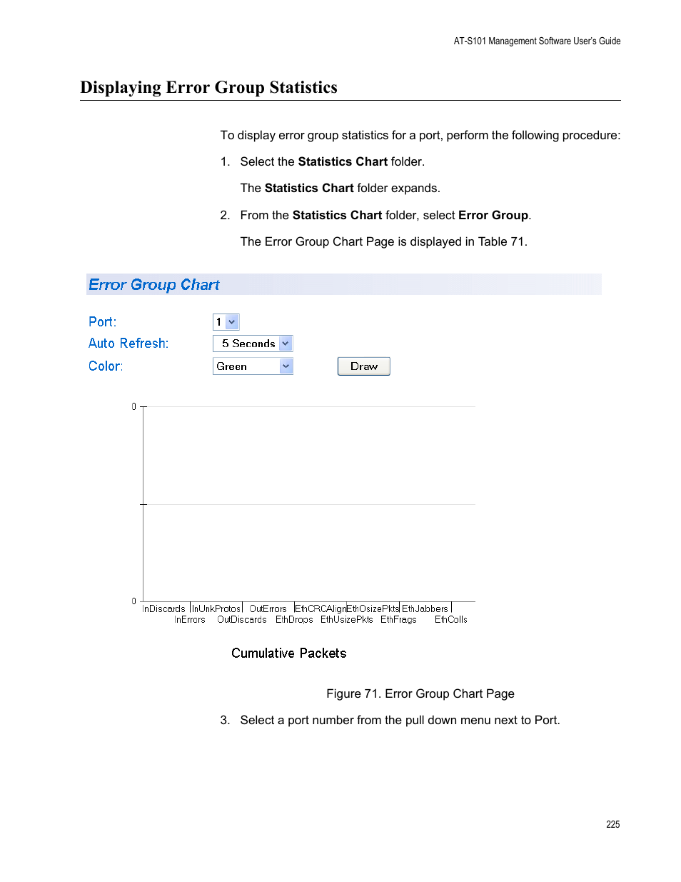 Displaying error group statistics | Allied Telesis AT-S101 User Manual | Page 225 / 238