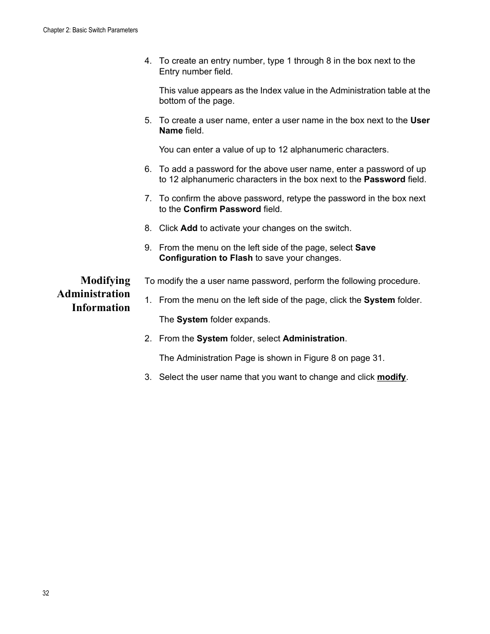 Modifying administration information | Allied Telesis AT-S101 User Manual | Page 32 / 238
