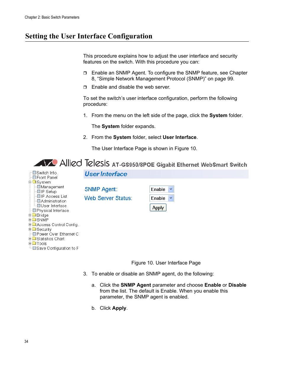 Setting the user interface configuration | Allied Telesis AT-S101 User Manual | Page 34 / 238