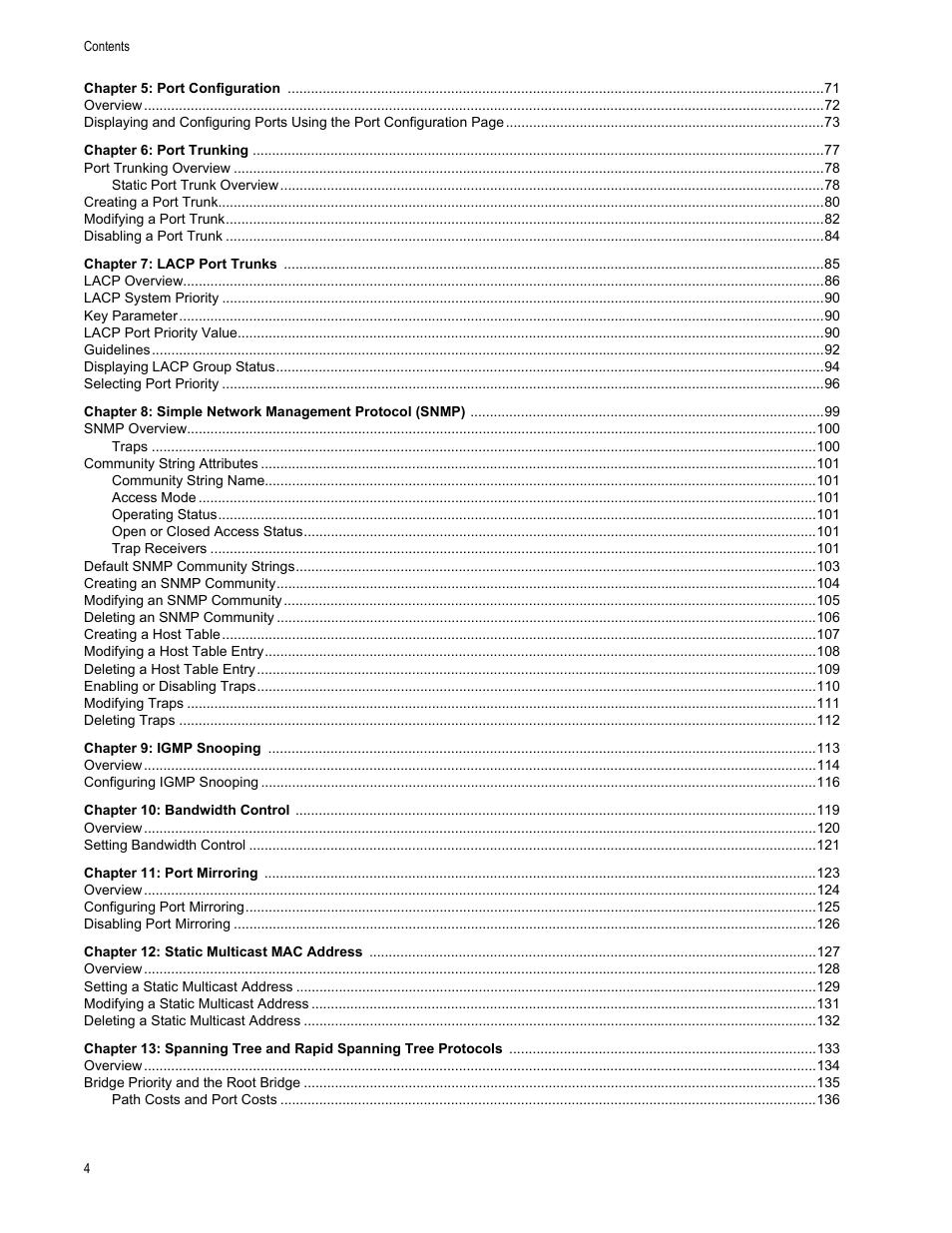 Chapter 5, Chapter 6, Chapter 7 | Chapter 8, Chapter 9, Chapter 10, Chapter 11, Chapter 12, Chapter 13 | Allied Telesis AT-S101 User Manual | Page 4 / 238