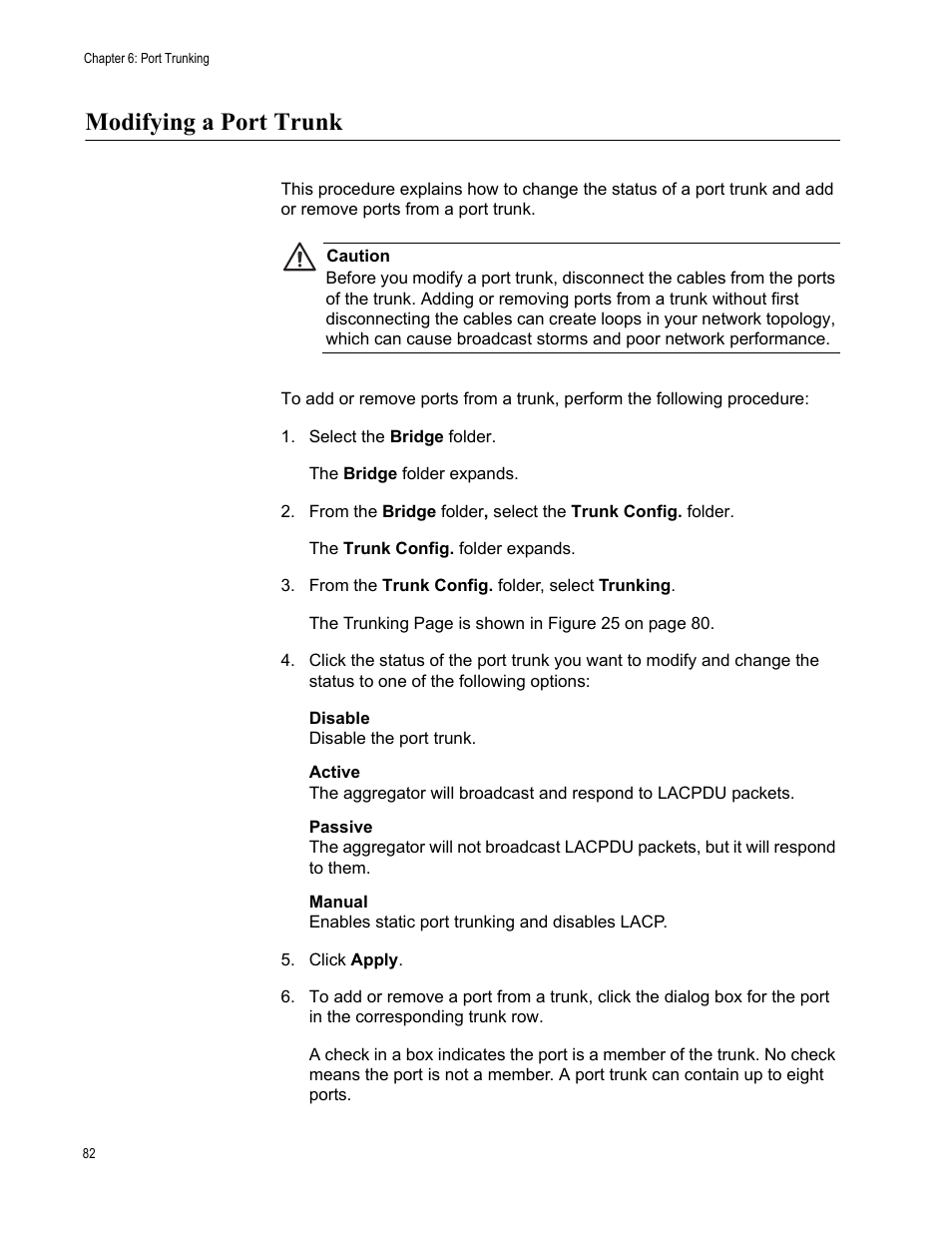 Modifying a port trunk | Allied Telesis AT-S101 User Manual | Page 82 / 238