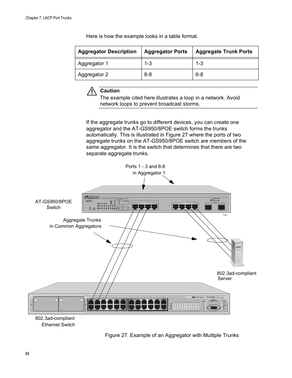Chapter 7: lacp port trunks 88, Class 1 laser product | Allied Telesis AT-S101 User Manual | Page 88 / 238