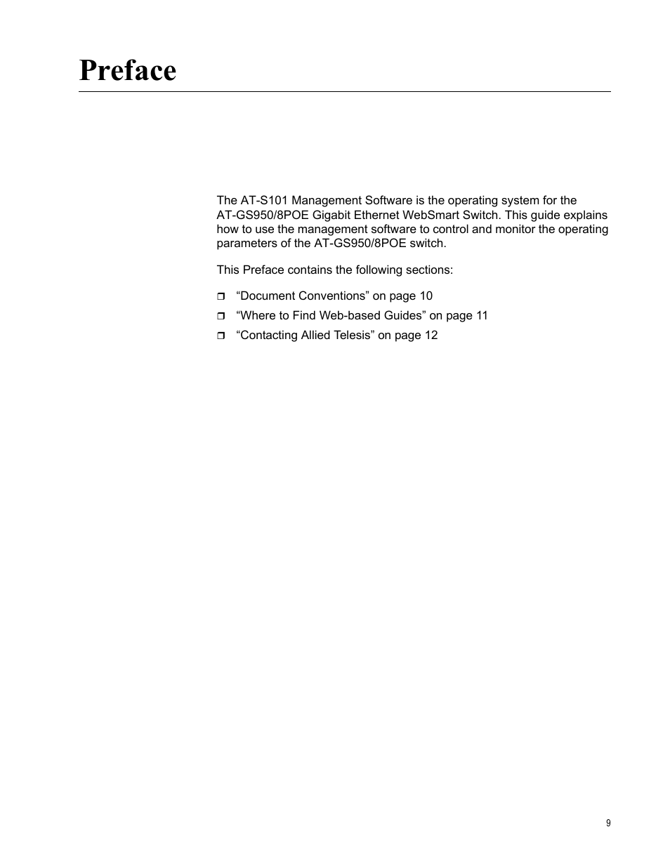 Preface | Allied Telesis AT-S101 User Manual | Page 9 / 238