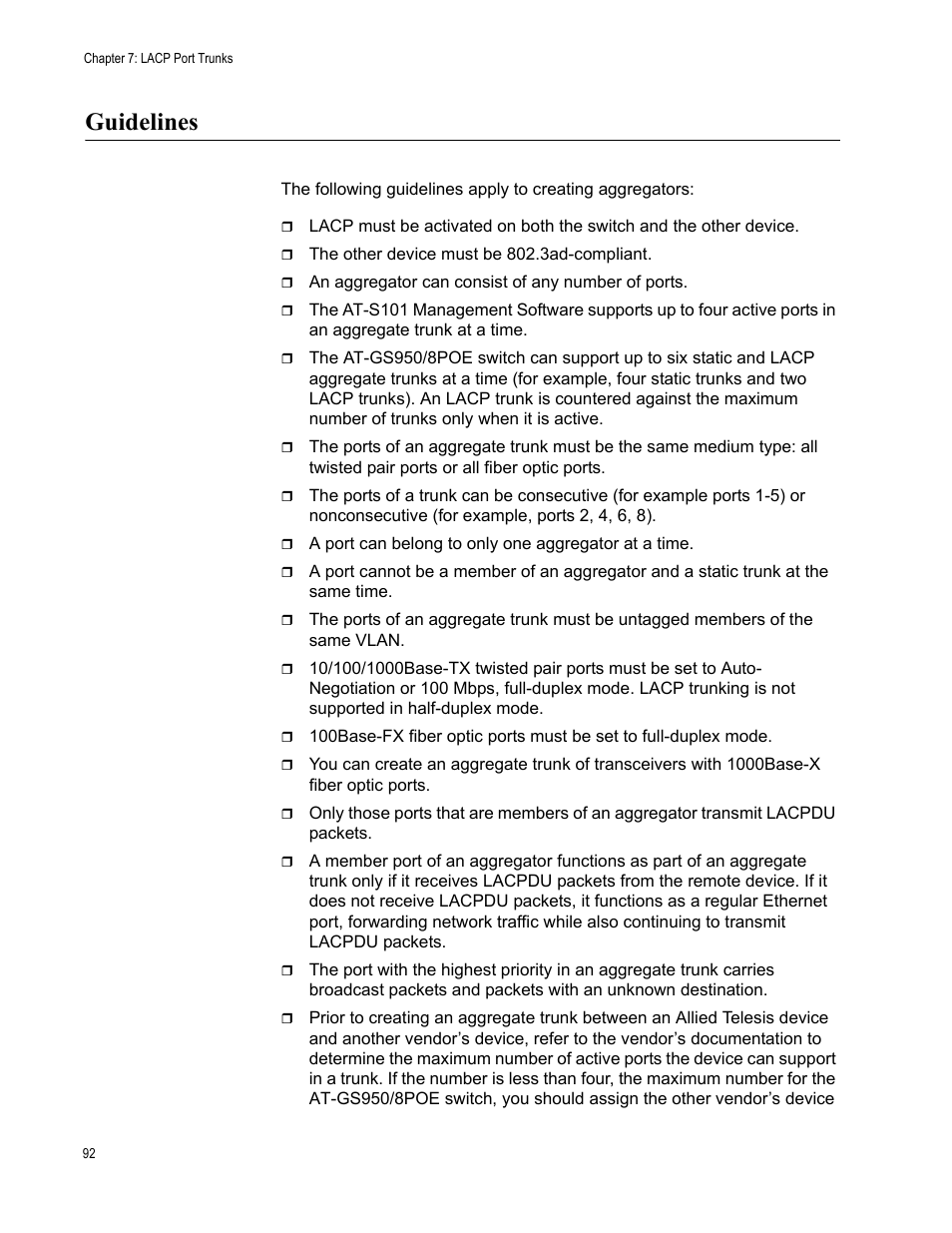 Guidelines | Allied Telesis AT-S101 User Manual | Page 92 / 238