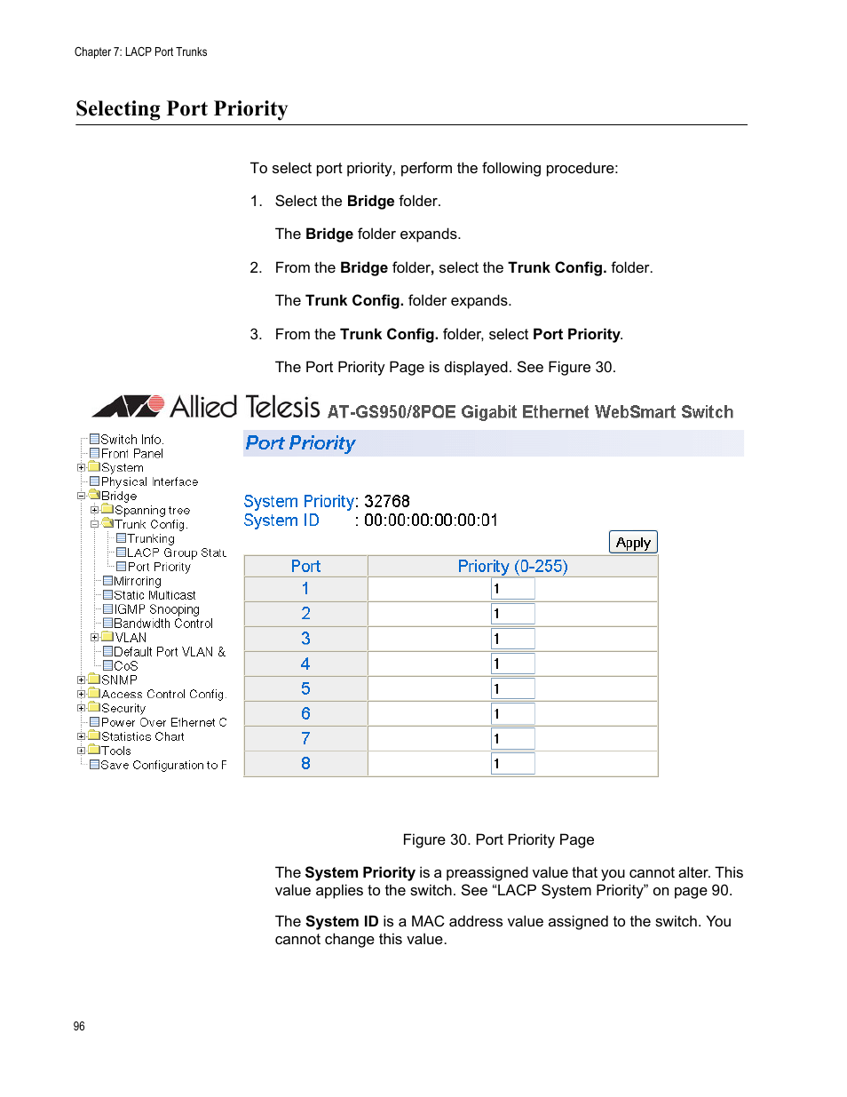 Selecting port priority | Allied Telesis AT-S101 User Manual | Page 96 / 238