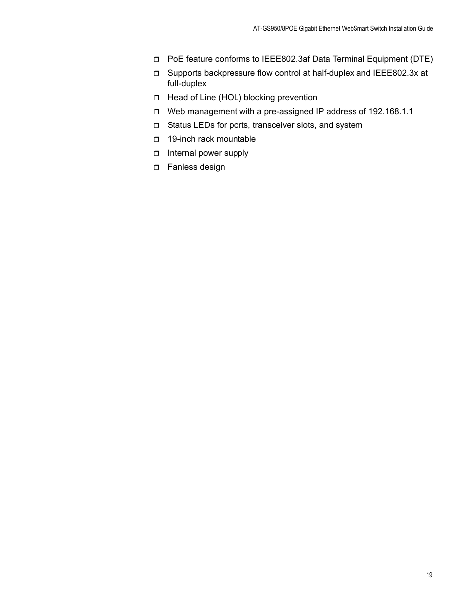 Allied Telesis AT-GS950/8POE User Manual | Page 19 / 68