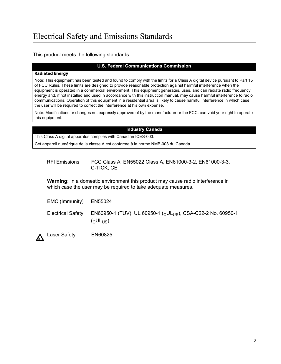 Electrical safety and emissions standards | Allied Telesis AT-GS950/8POE User Manual | Page 3 / 68