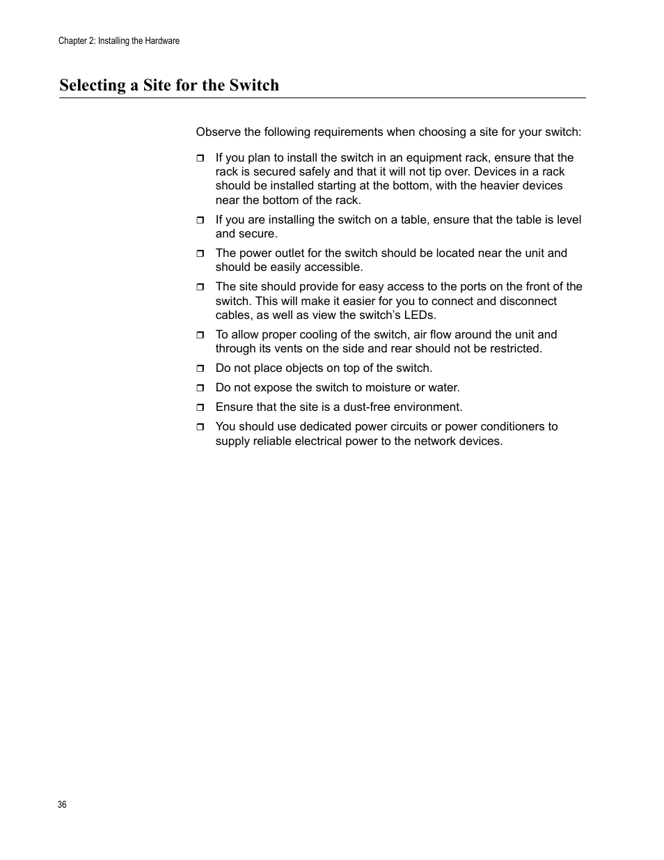 Selecting a site for the switch | Allied Telesis AT-GS950/8POE User Manual | Page 36 / 68