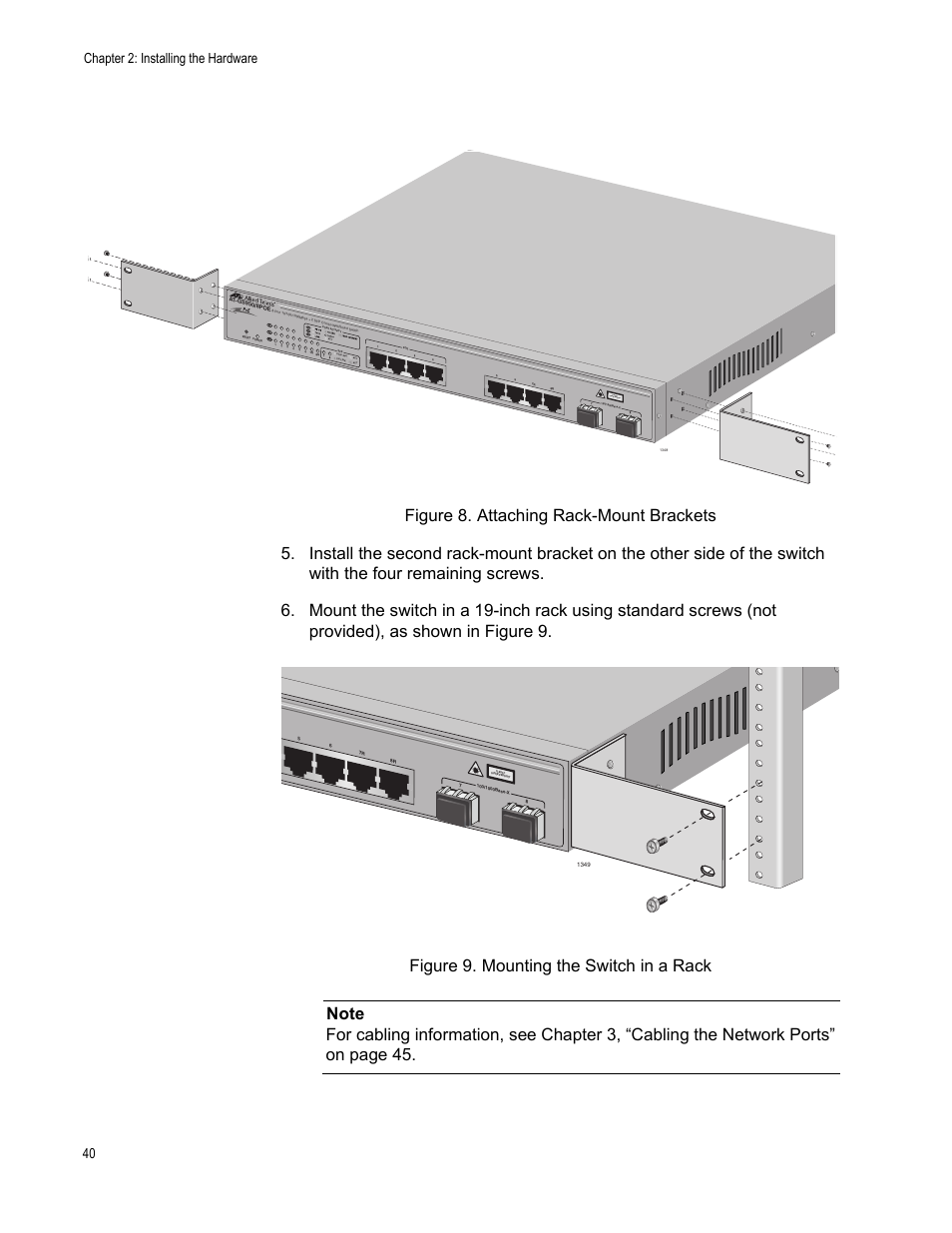 Chapter 2: installing the hardware 40, Class 1 laser p roduct | Allied Telesis AT-GS950/8POE User Manual | Page 40 / 68