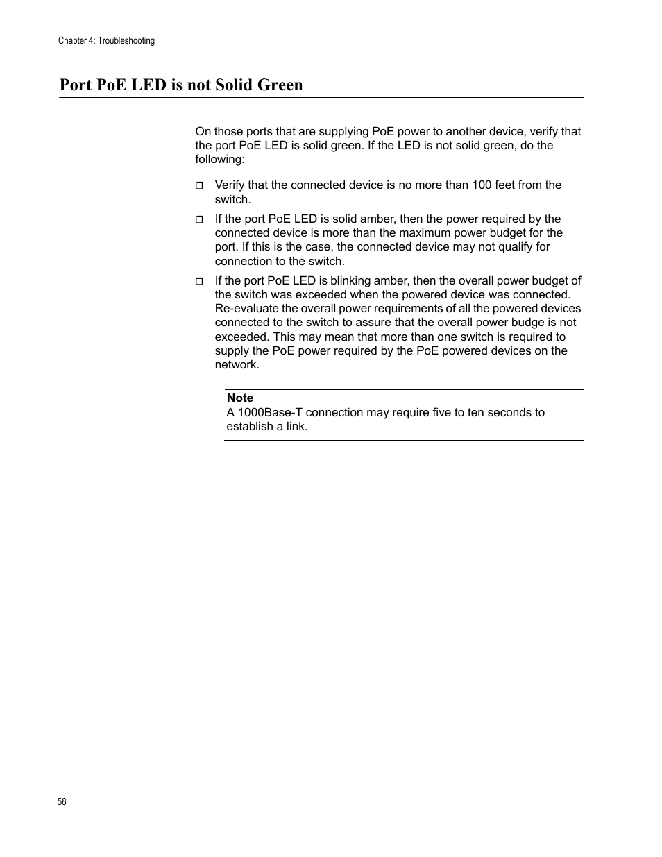 Port poe led is not solid green | Allied Telesis AT-GS950/8POE User Manual | Page 58 / 68