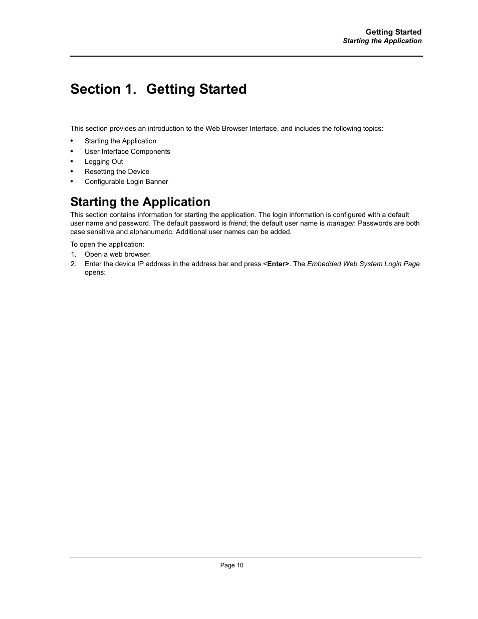 Section 1. getting started, Starting the application, Getting started | N 1,“getting started | Allied Telesis AT-S94 User Manual | Page 10 / 250