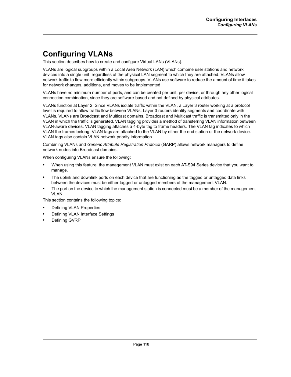 Configuring vlans | Allied Telesis AT-S94 User Manual | Page 118 / 250