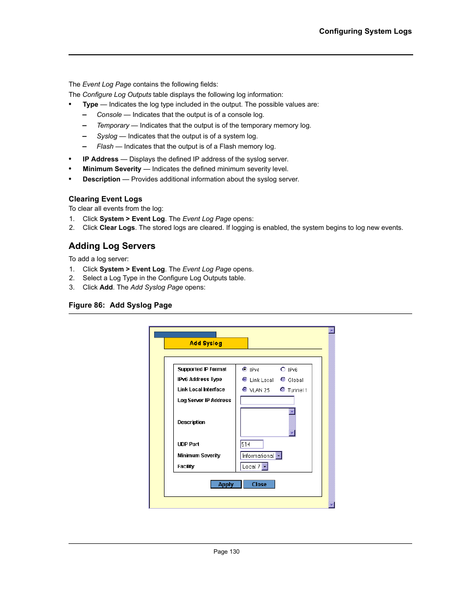 Adding log servers | Allied Telesis AT-S94 User Manual | Page 130 / 250