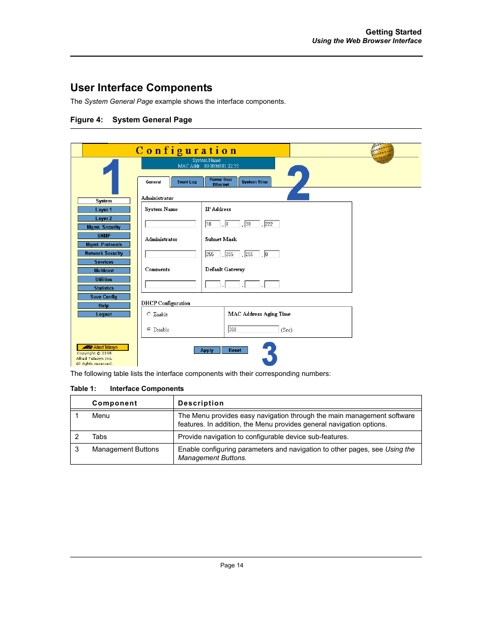 User interface components | Allied Telesis AT-S94 User Manual | Page 14 / 250