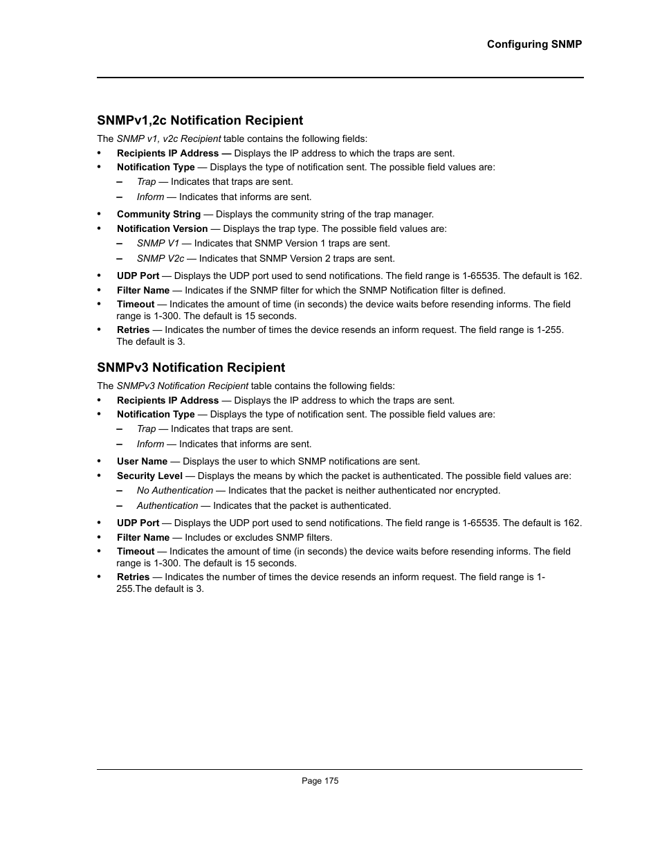 Snmpv1,2c notification recipient, Snmpv3 notification recipient | Allied Telesis AT-S94 User Manual | Page 175 / 250