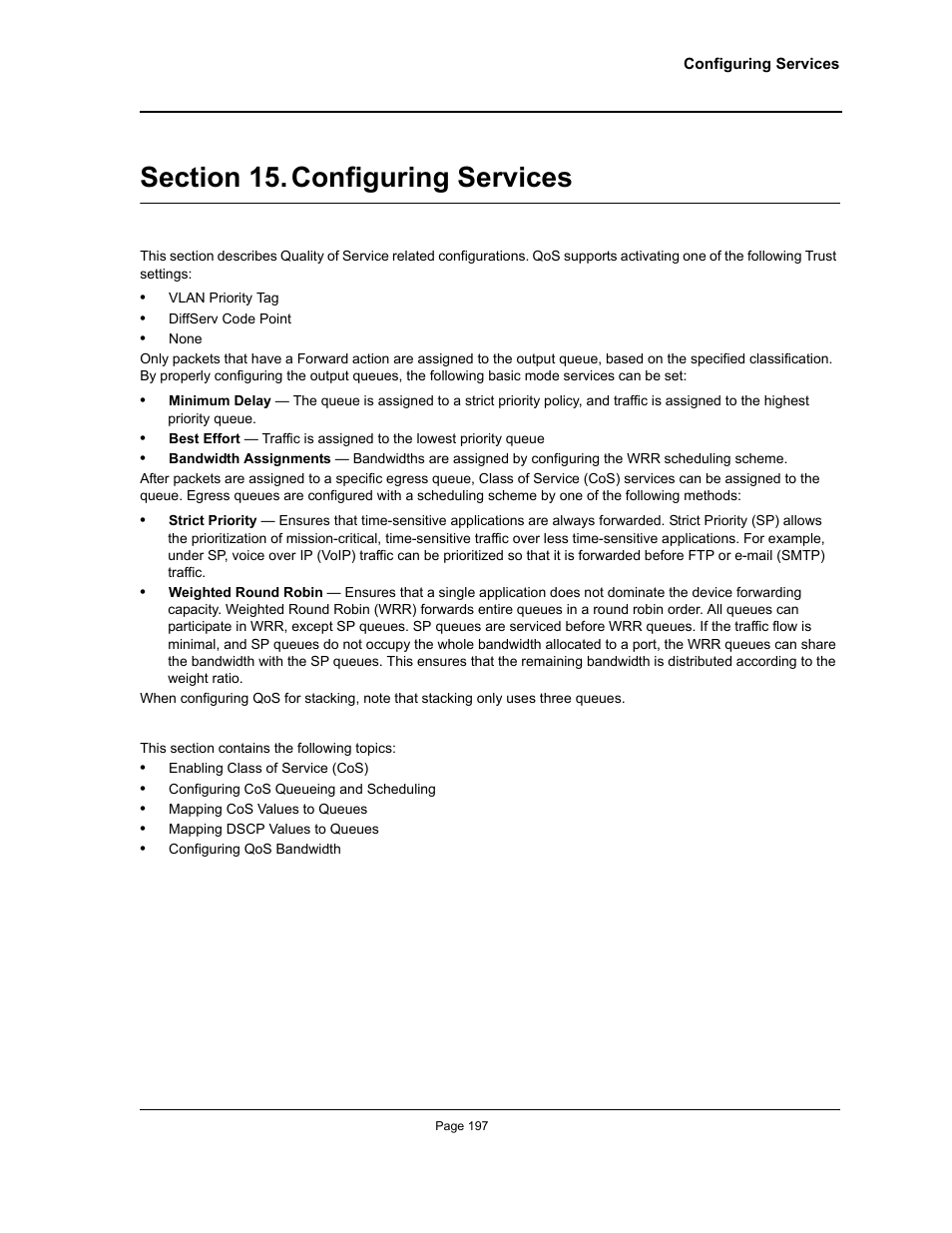 Section 15. configuring services, Configuring services, Configuring services” — pro | Allied Telesis AT-S94 User Manual | Page 197 / 250