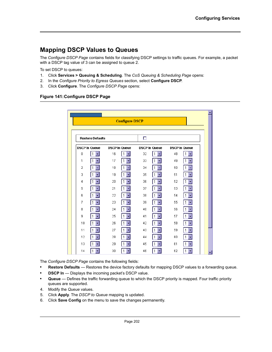 Mapping dscp values to queues | Allied Telesis AT-S94 User Manual | Page 202 / 250
