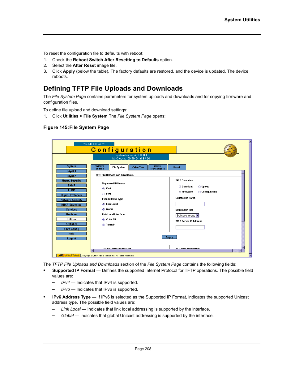 Defining tftp file uploads and downloads | Allied Telesis AT-S94 User Manual | Page 208 / 250