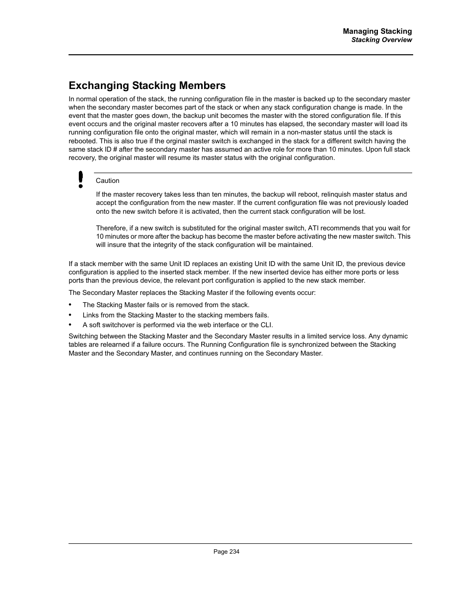 Exchanging stacking members | Allied Telesis AT-S94 User Manual | Page 234 / 250