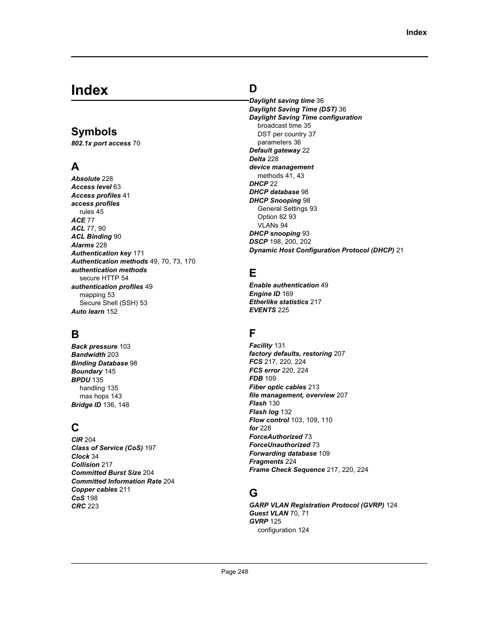 Index, Symbols | Allied Telesis AT-S94 User Manual | Page 248 / 250