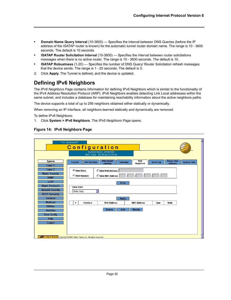 Defining ipv6 neighbors | Allied Telesis AT-S94 User Manual | Page 30 / 250