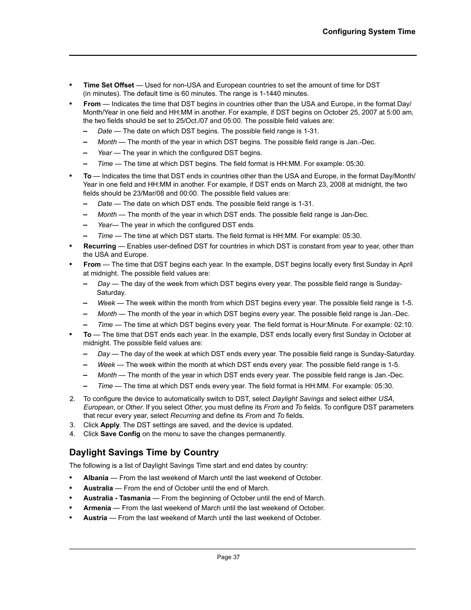 Daylight savings time by country | Allied Telesis AT-S94 User Manual | Page 37 / 250