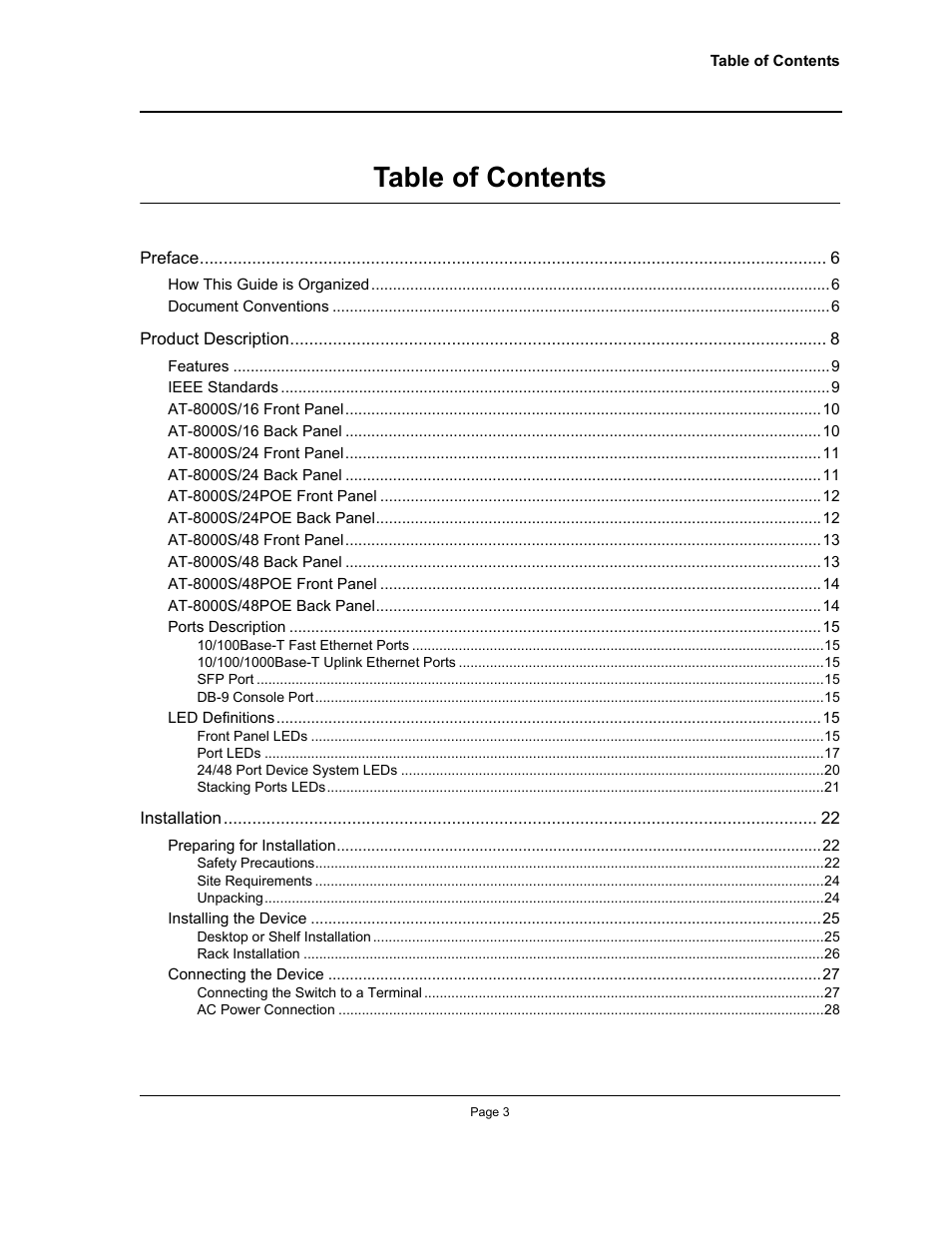 Allied Telesis AT-8000S User Manual | Page 3 / 48