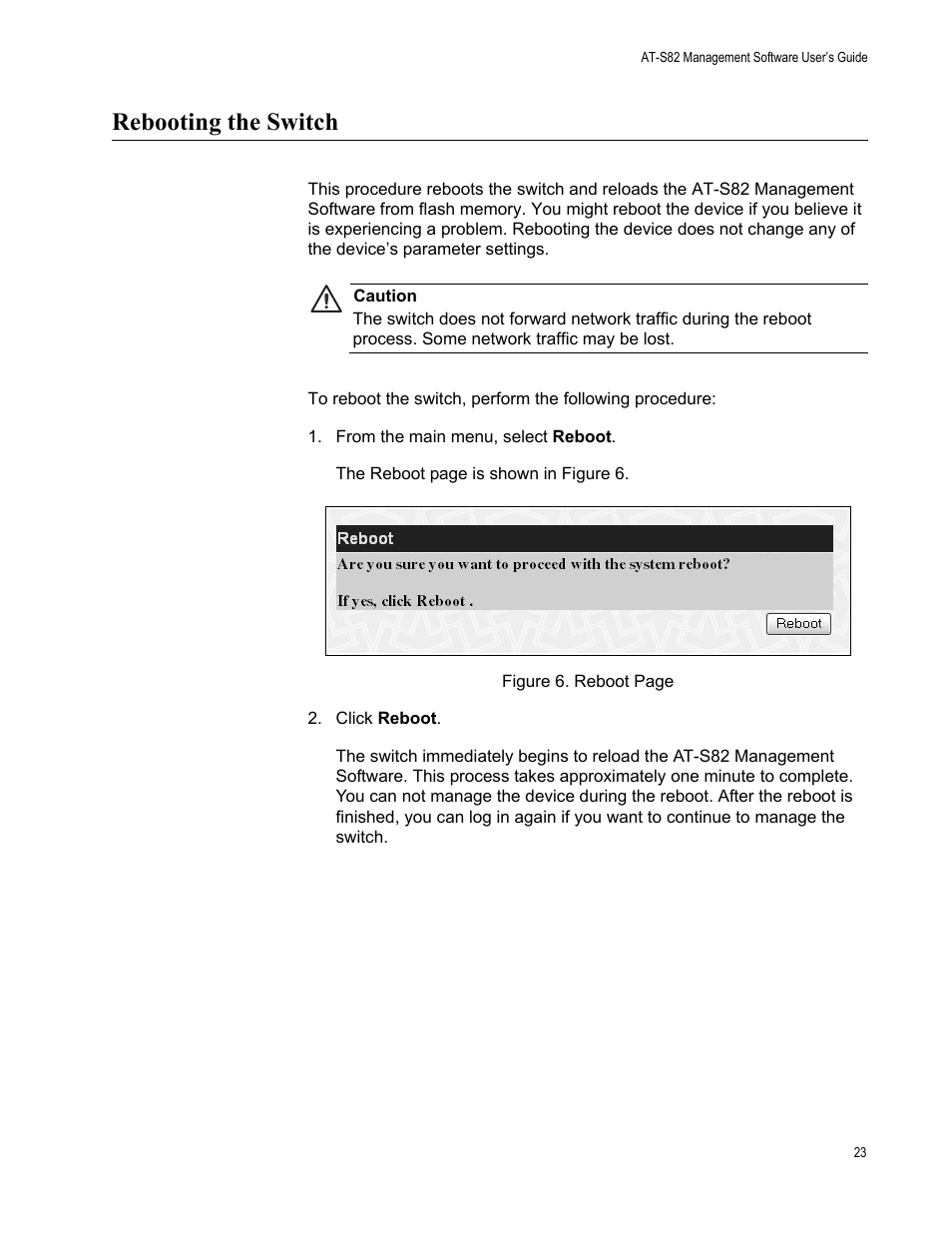 Rebooting the switch | Allied Telesis AT-S82 User Manual | Page 23 / 76