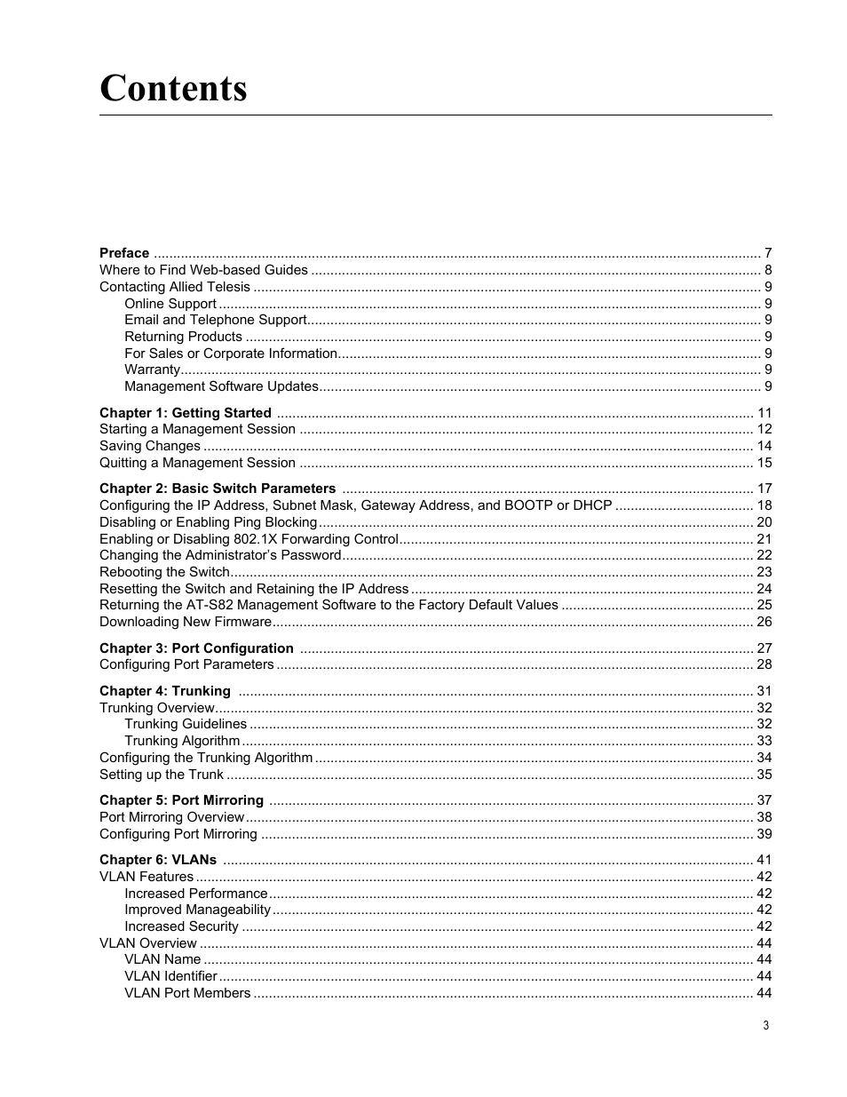 Allied Telesis AT-S82 User Manual | Page 3 / 76