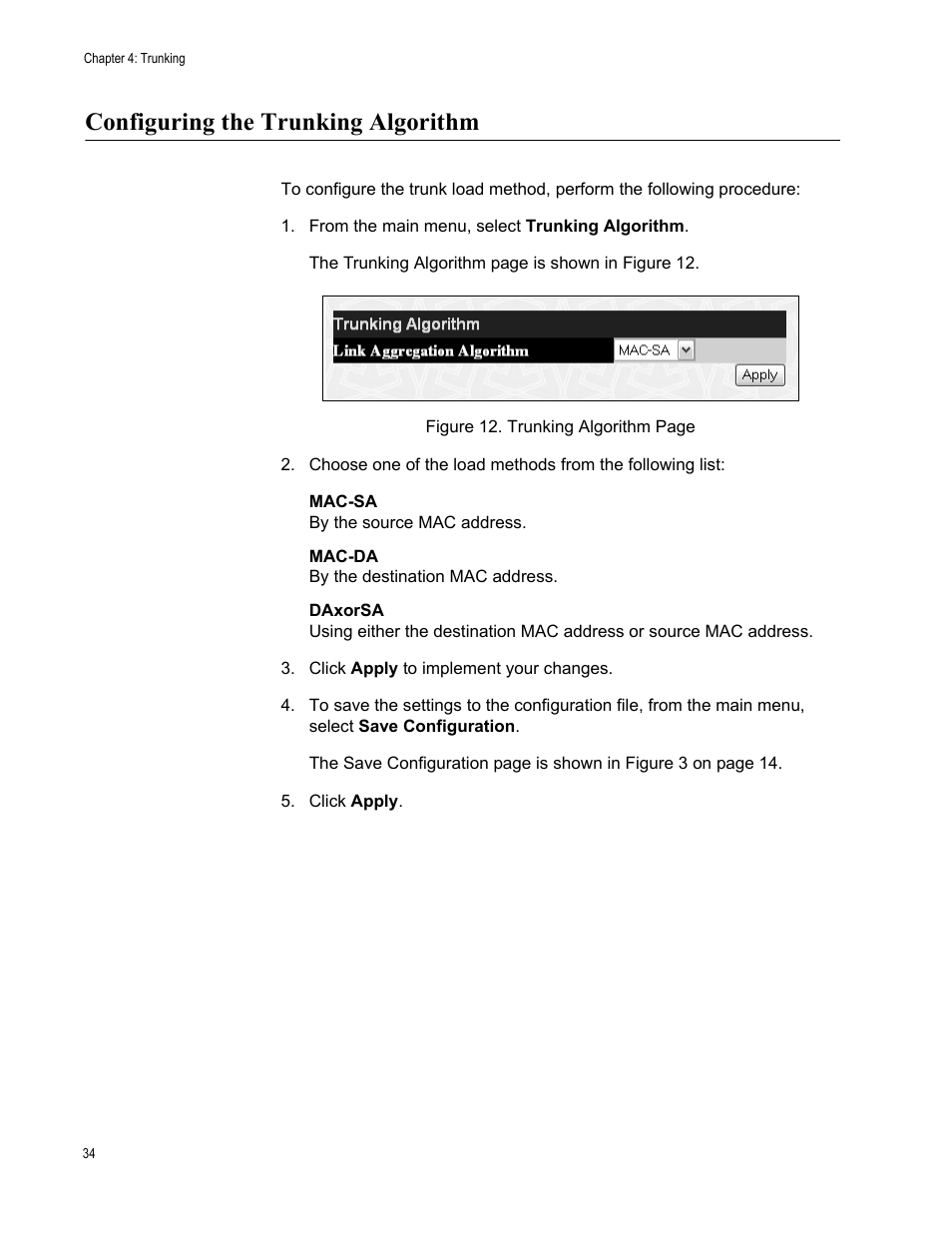 Configuring the trunking algorithm | Allied Telesis AT-S82 User Manual | Page 34 / 76