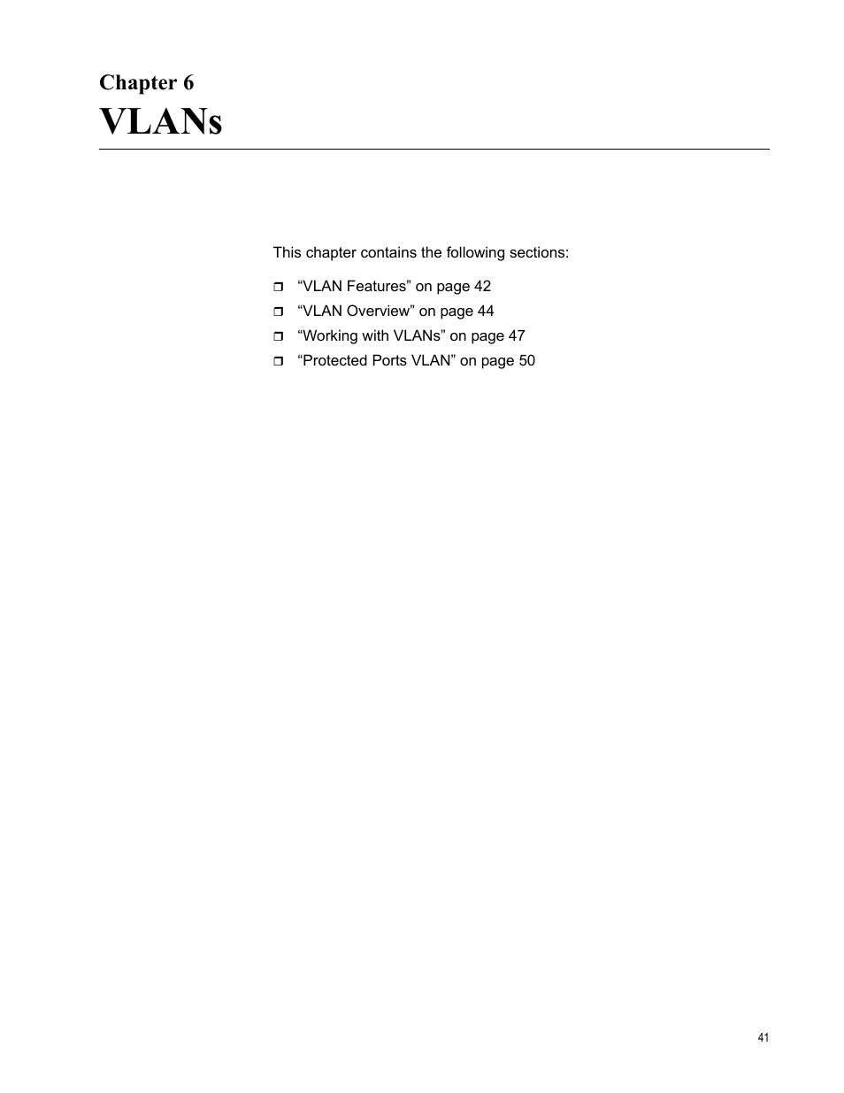 Chapter 6, Vlans, Chapter 6: vlans | Allied Telesis AT-S82 User Manual | Page 41 / 76
