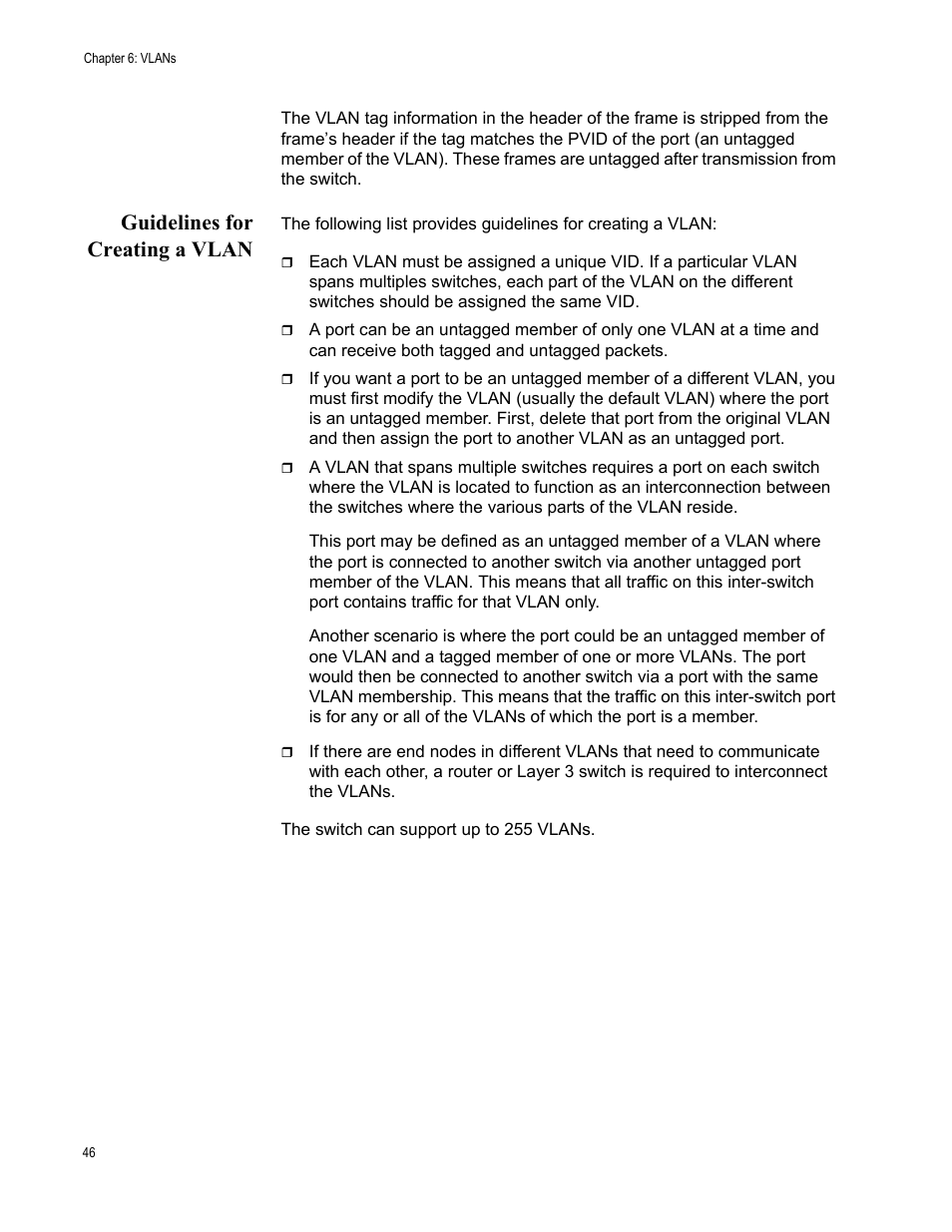 Guidelines for creating a vlan | Allied Telesis AT-S82 User Manual | Page 46 / 76
