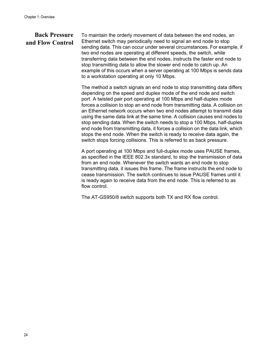 Back pressure and flow control | Allied Telesis AT-GS950/8 User Manual | Page 24 / 52