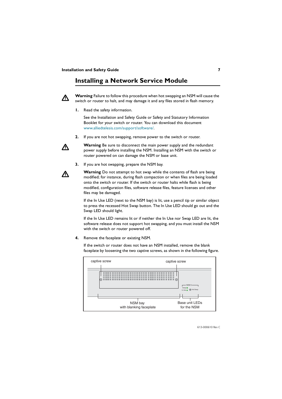 Installing a network service module | Allied Telesis AT-AR048-B User Manual | Page 8 / 13