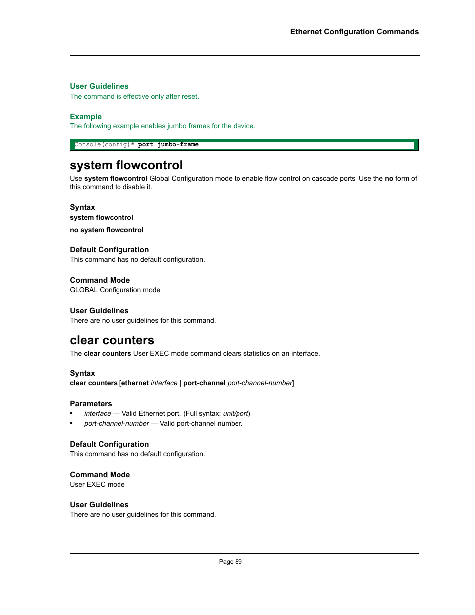 System flowcontrol, Clear counters, System flowcontrol clear counters | Allied Telesis AT-S95 CLI User Manual | Page 101 / 348