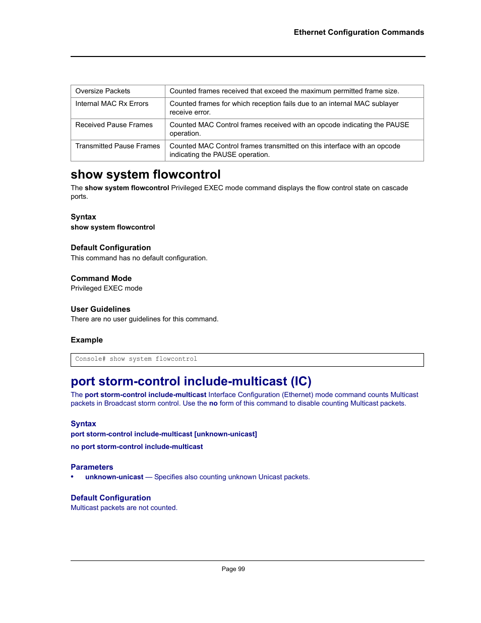 Show system flowcontrol, Port storm-control include-multicast (ic) | Allied Telesis AT-S95 CLI User Manual | Page 111 / 348