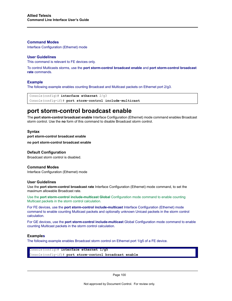 Port storm-control broadcast enable | Allied Telesis AT-S95 CLI User Manual | Page 112 / 348