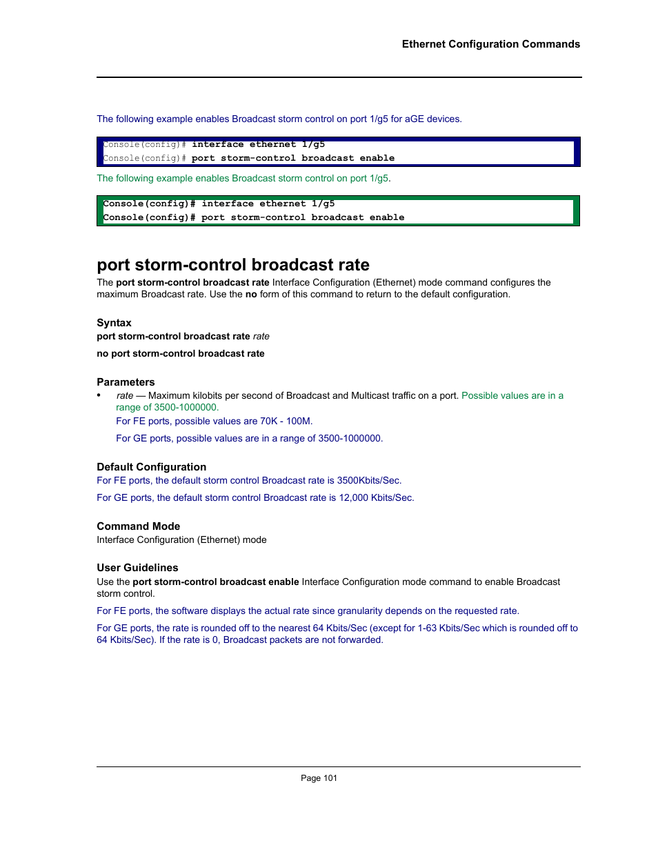 Port storm-control broadcast rate | Allied Telesis AT-S95 CLI User Manual | Page 113 / 348