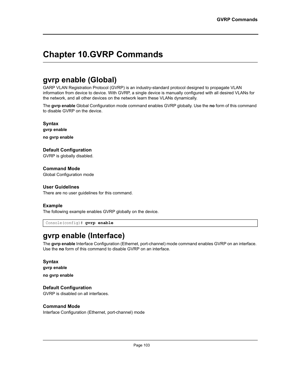 Chapter 10. gvrp commands, Gvrp enable (global), Gvrp enable (interface) | Chapter 10.gvrp commands, Gvrp enable (global) gvrp enable (interface), Chapter 10. "gvrp commands | Allied Telesis AT-S95 CLI User Manual | Page 115 / 348
