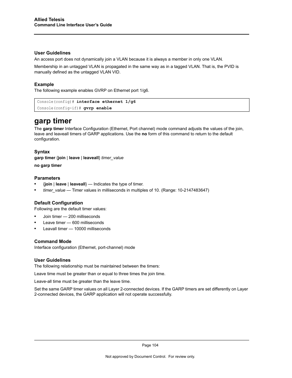 Garp timer | Allied Telesis AT-S95 CLI User Manual | Page 116 / 348