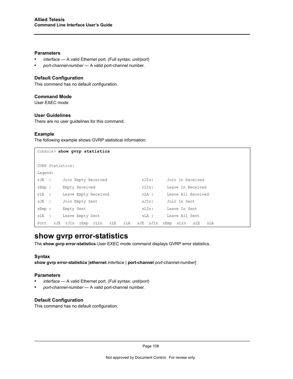 Show gvrp error-statistics | Allied Telesis AT-S95 CLI User Manual | Page 120 / 348