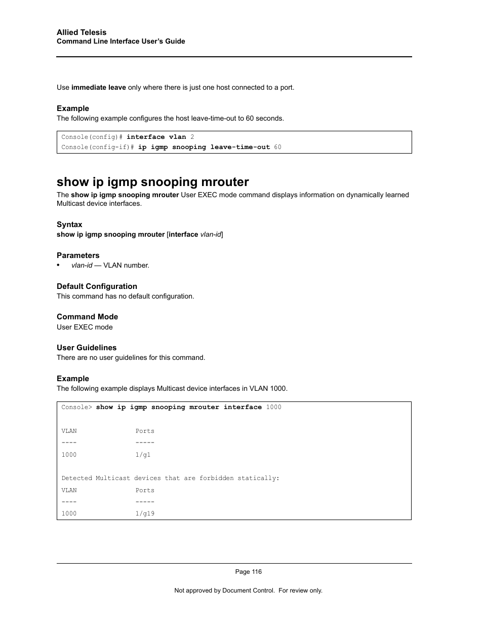 Show ip igmp snooping mrouter | Allied Telesis AT-S95 CLI User Manual | Page 128 / 348